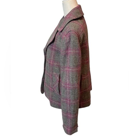 TALBOTS plaid Wool Jacket blazer collar button closure grey pink size 10 med - Picture 3 of 9